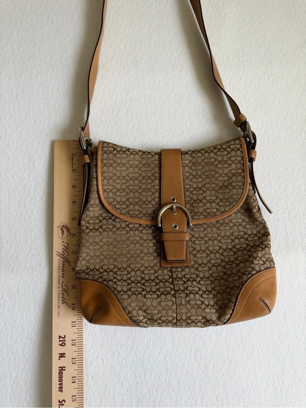 Vintage Coach Soho Signature Flap Shoulder Bag 6376 Khaki Jacquard Y2K leather
